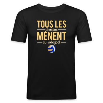 Tous les chemins mènent au volleyball humour - T-shirt près du corps Homme - noir - Devant - Nik (191cm)