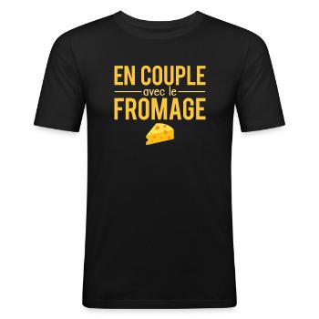 En couple avec le fromage raclette humour - T-shirt près du corps Homme - noir - Devant - Nik (191cm)