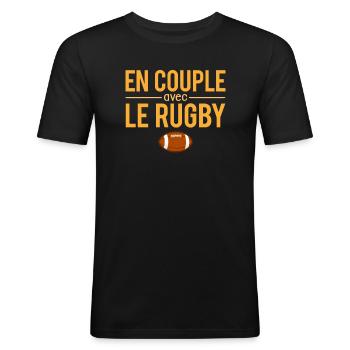 En couple avec le rugby sport humour - T-shirt près du corps Homme - noir - Devant - Nik (191cm)