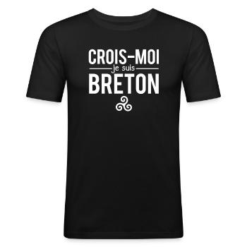 Crois-moi je suis breton bretagne humour - T-shirt près du corps Homme - noir - Devant - Nik (191cm)