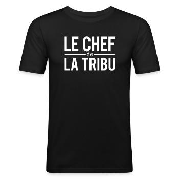 Le chef de la tribu blague papa humour - T-shirt près du corps Homme - noir - Devant - Nik (191cm)