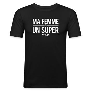 Ma femme a un super mari couple humour - T-shirt près du corps Homme - noir - Devant - Nik (191cm)