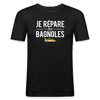 Je répare des bagnoles blague mécanicien humour - T-shirt près du corps Homme - noir - Devant - Nik (191cm)