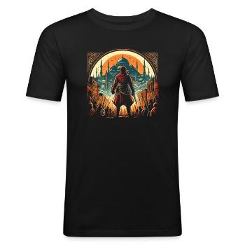 Guerrier ottoman - conquête d’Istanbul en 1453 - T-shirt près du corps Homme - noir - Devant - Nik (191cm)