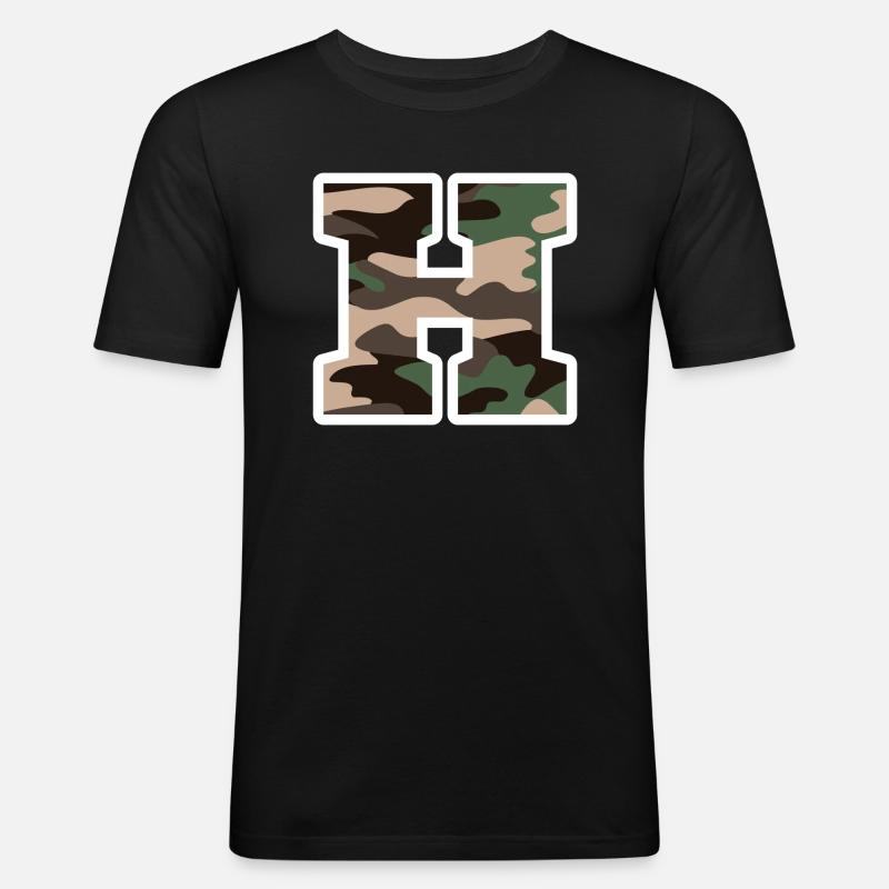 Buchstabe H Militärtarnung - Geschenkidee - Männer Slim Fit T-Shirt - Schwarz