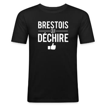 Brestois qui déchire brest ville france - T-shirt près du corps Homme - noir - Devant - Nik (191cm)