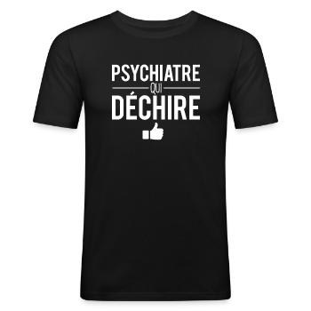 Psychiatre qui déchire meilleur psychiatre humour - T-shirt près du corps Homme - noir - Devant - Nik (191cm)