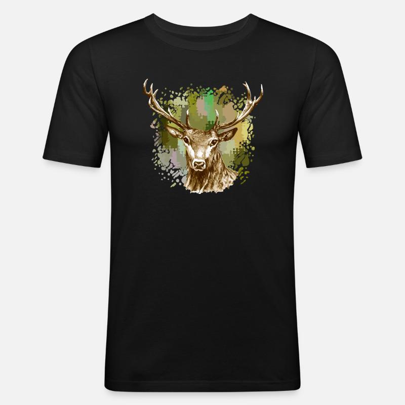 Hirsch - Männer Slim Fit T-Shirt - Schwarz