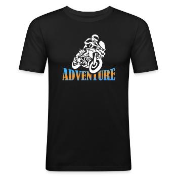 Biker Adventure Tours Cadeau de chemise de moto - T-shirt près du corps Homme - noir - Devant - Nik (191cm)