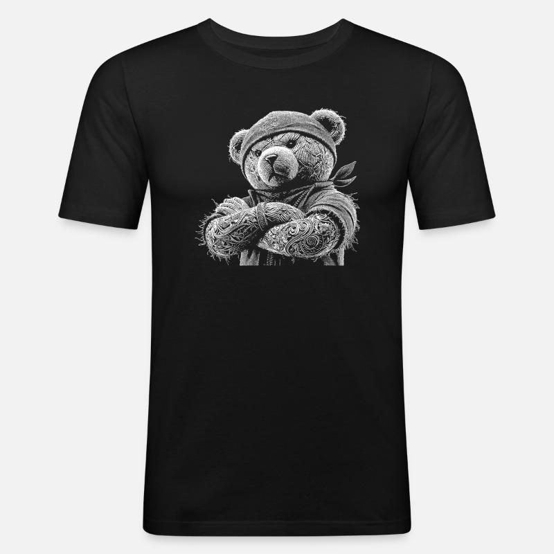 Teddybär - Männer Slim Fit T-Shirt - Schwarz