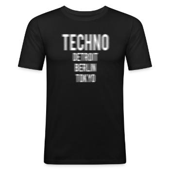 techno detroit berlin tokyo - Männer Slim Fit T-Shirt - Schwarz - Vorne - Nik (191cm)