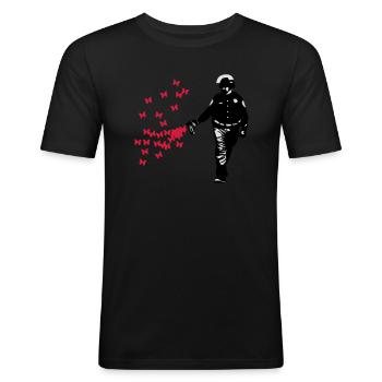 Polizei - Streetart Pepper Spray Cop Butterfly - Männer Slim Fit T-Shirt - Schwarz - Vorne - Nik (191cm)