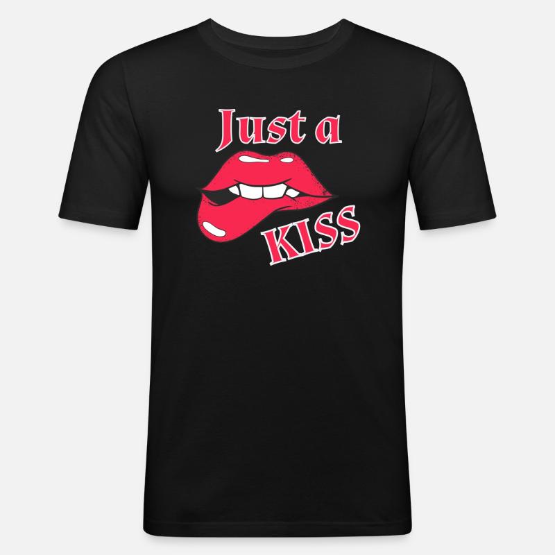 Nur ein Kuss - Männer Slim Fit T-Shirt - Schwarz