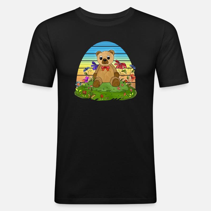 Teddybär - Männer Slim Fit T-Shirt - Schwarz