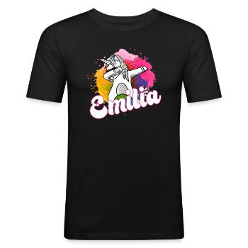 EMILIA - Beautiful name with dabbing unicorn - Men's Slim Fit T-Shirt - black - Front - Nik (191cm)