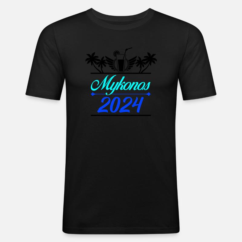 mykonos 2024 - Männer Slim Fit T-Shirt - Schwarz