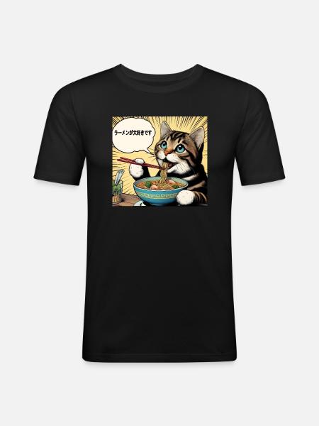 I love ramen cat - Men's Slim Fit T-Shirt - black