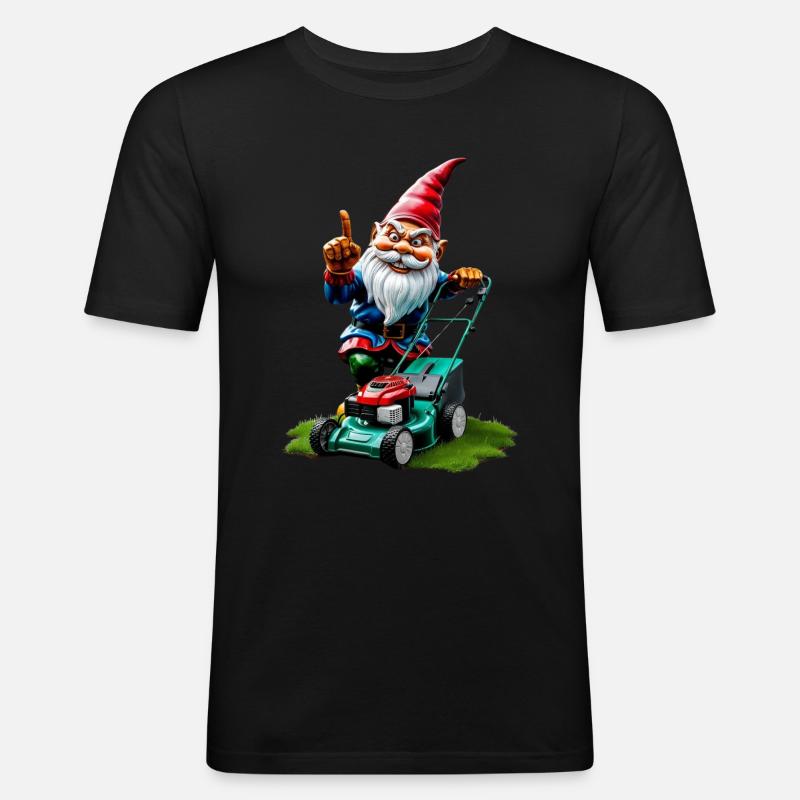 Rasenmäher Gartenzwerg Gärtner Geschenkideen - Männer Slim Fit T-Shirt - Schwarz