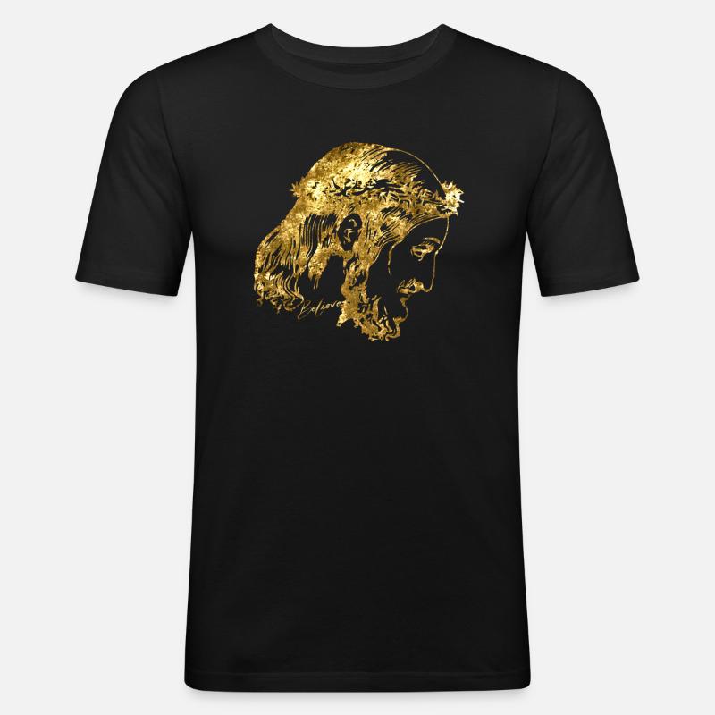 Jesus Goldglaube - Männer Slim Fit T-Shirt - Schwarz