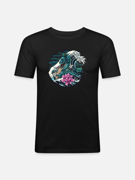 water dragon - Männer Slim Fit T-Shirt - Schwarz