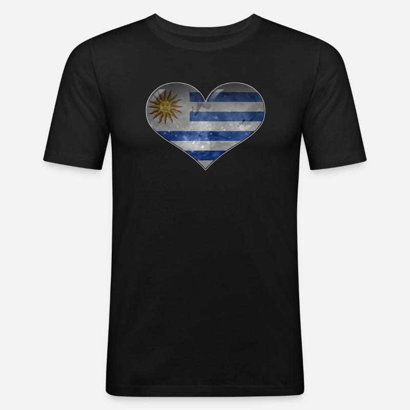 Uruguay-Herz - Männer Slim Fit T-Shirt - Schwarz