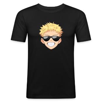 Cooles Anime-Gesicht Emoji - Anime-Shirt - Männer Slim Fit T-Shirt - Schwarz - Vorne - Nik (191cm)