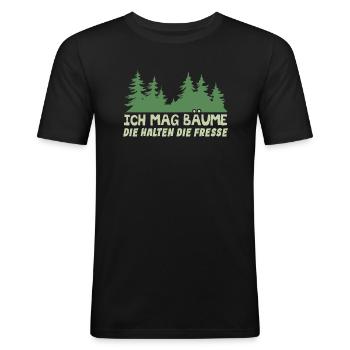 Ich Mag Bäume Die Halten Die Fresse - Männer Slim Fit T-Shirt - Schwarz - Vorne - Nik (191cm)