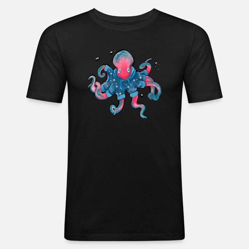 Weihnachtskrake - Männer Slim Fit T-Shirt - Schwarz