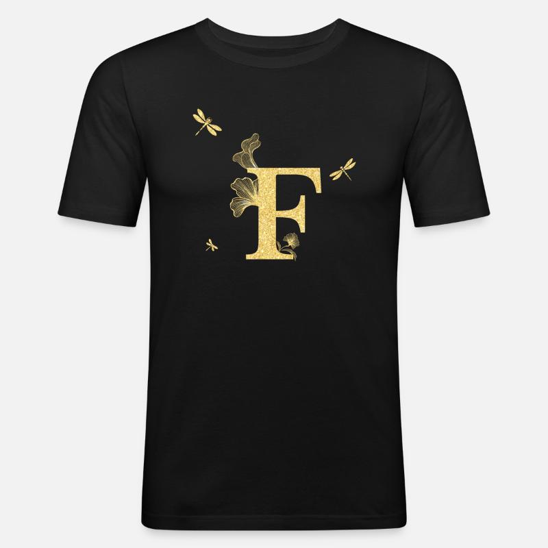 Buchstabe f Goldene Glitzerlibelle - Geschenkidee - Männer Slim Fit T-Shirt - Schwarz