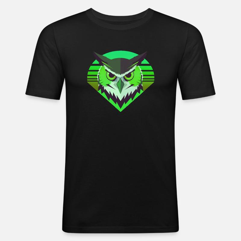 Grüne Eule - Männer Slim Fit T-Shirt - Schwarz