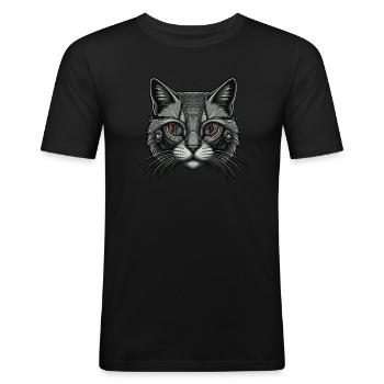 Katzen-Roboter - Männer Slim Fit T-Shirt - Schwarz - Vorne - Nik (191cm)