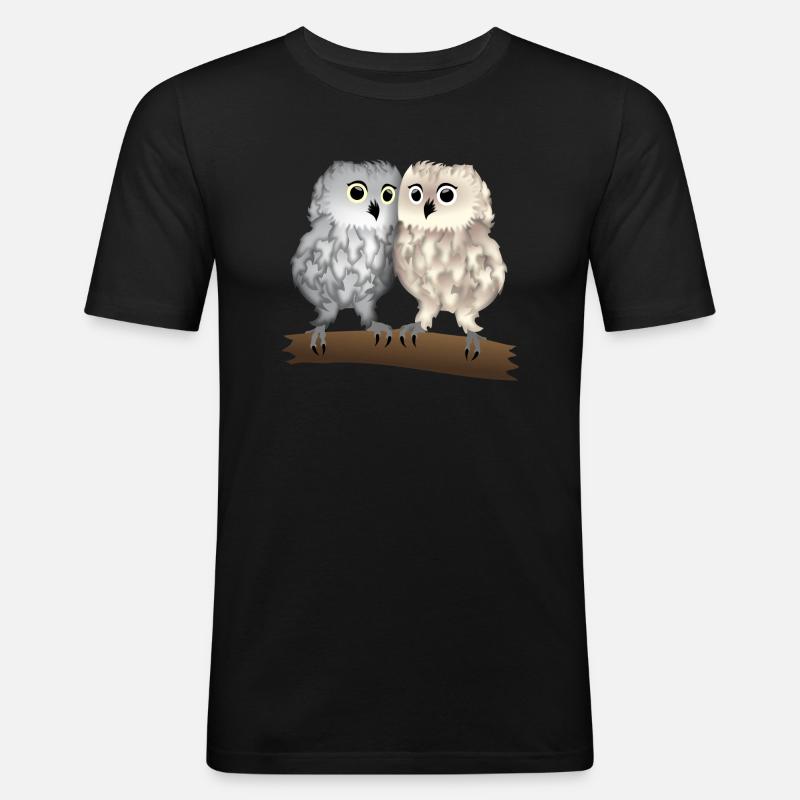Eulen hell - Männer Slim Fit T-Shirt - Schwarz