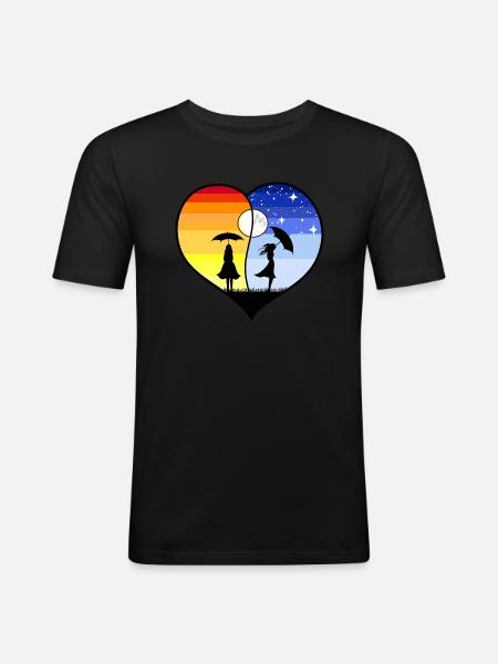 HEART YING YANG - Men's Slim Fit T-Shirt - black