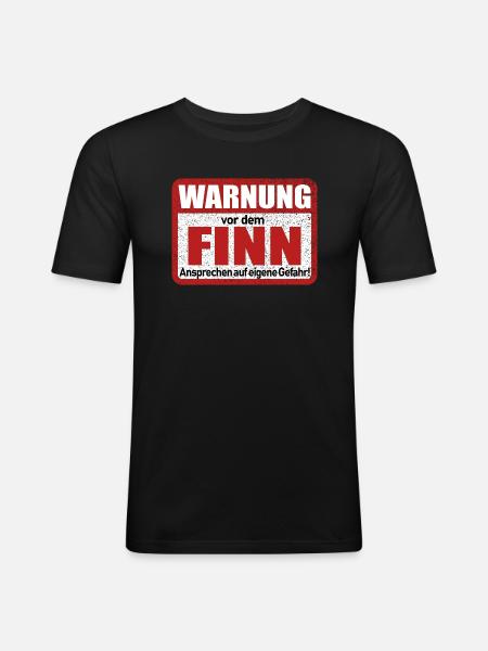 Finn Name Lustiges Warnschild - Männer Slim Fit T-Shirt - Schwarz