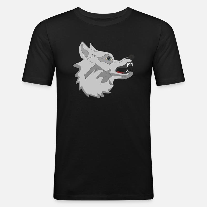 Wolf - Männer Slim Fit T-Shirt - Schwarz