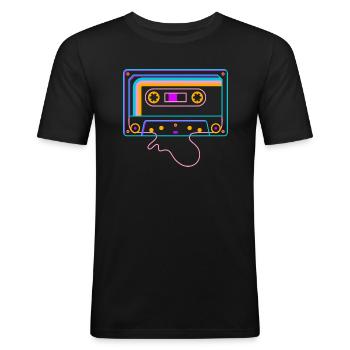 Retro Tape 80er 90er Kassette - Männer Slim Fit T-Shirt - Schwarz - Vorne - Nik (191cm)