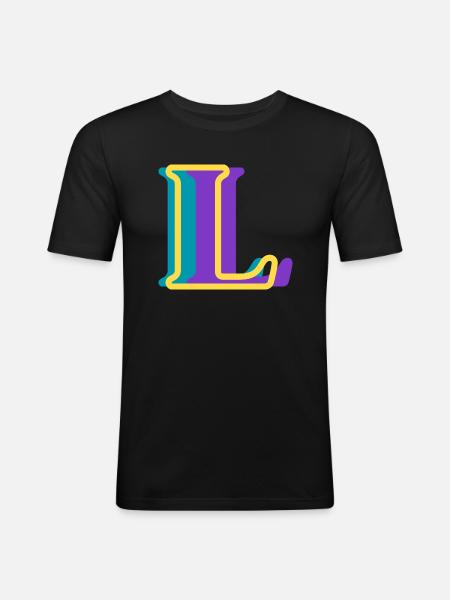 Mehrfarbiger Buchstabe l - Männer Slim Fit T-Shirt - Schwarz