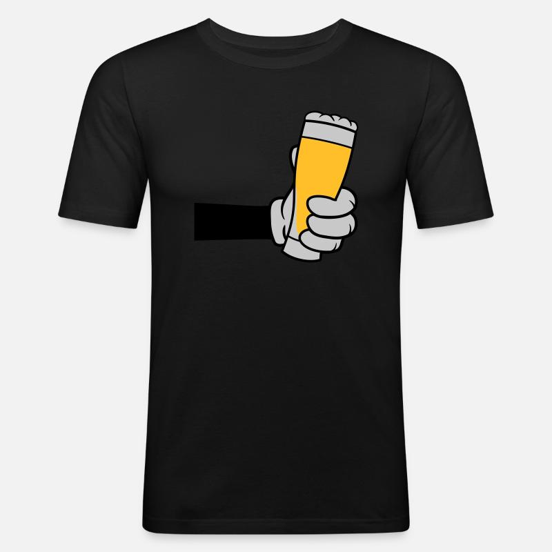 Bierglas anstoßen Comic Hand - Männer Slim Fit T-Shirt - Schwarz