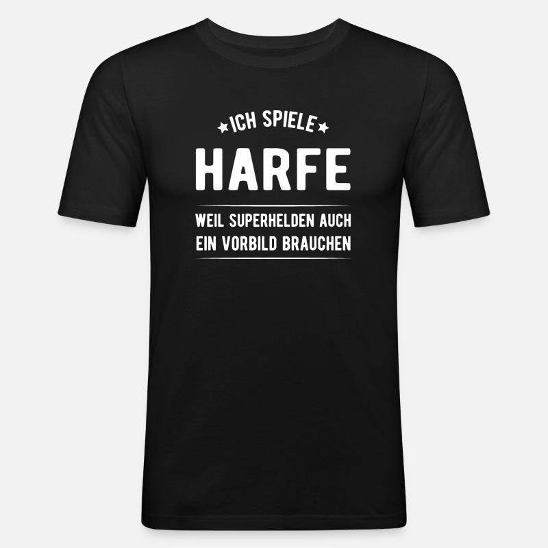 Harfe - Männer Slim Fit T-Shirt - Schwarz