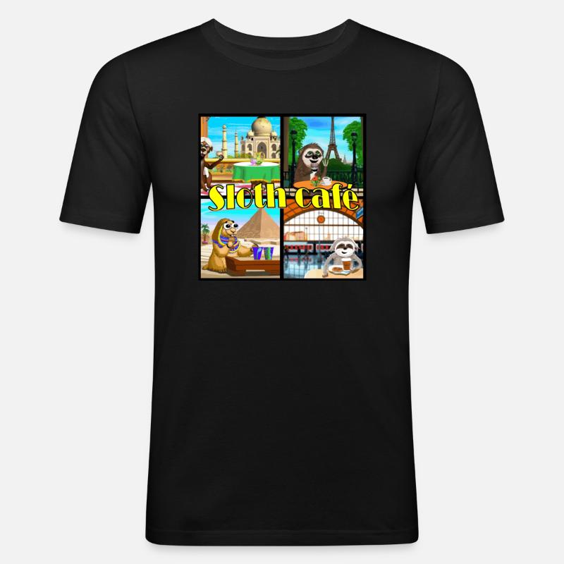 Faultier Cafe - Männer Slim Fit T-Shirt - Schwarz