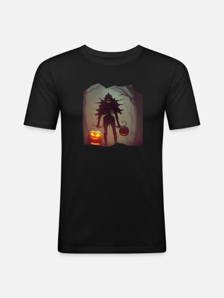 Halloween ghost with pumpkin - Men's Slim Fit T-Shirt - black