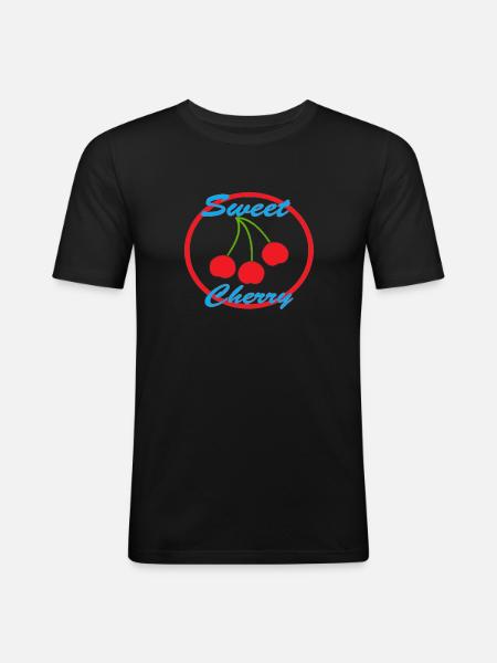 Sweet Cherry - Männer Slim Fit T-Shirt - Schwarz