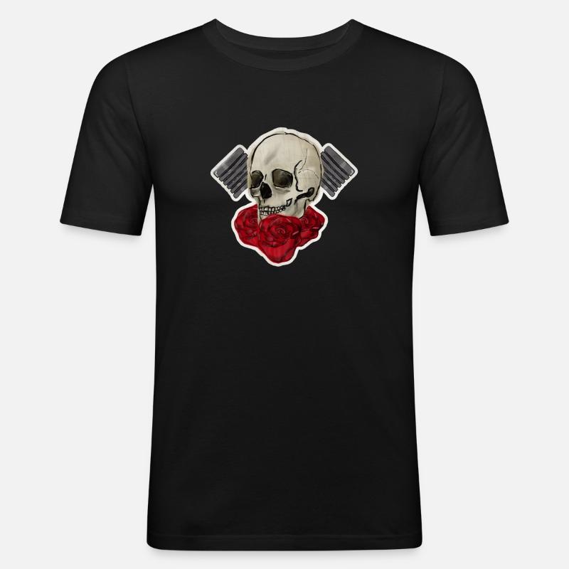 Crâne avec piston - T-shirt près du corps Homme - noir