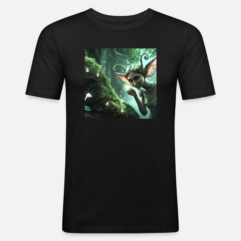 Fee im magischen Wald - Männer Slim Fit T-Shirt - Schwarz