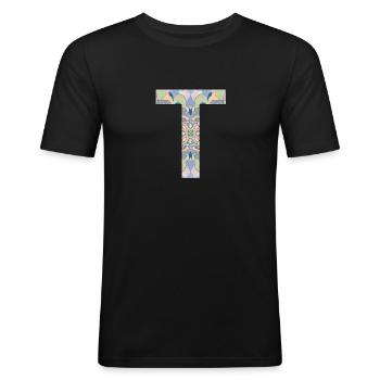 Lettre T en mandala - T-shirt près du corps Homme - noir - Devant - Nik (191cm)