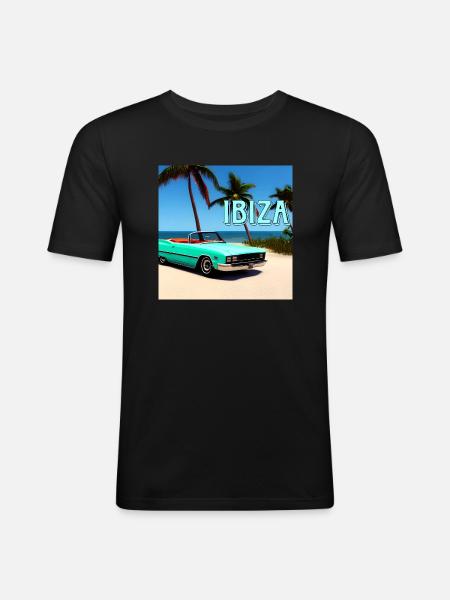 80s Ibiza beach car vintage palm trees - Men's Slim Fit T-Shirt - black