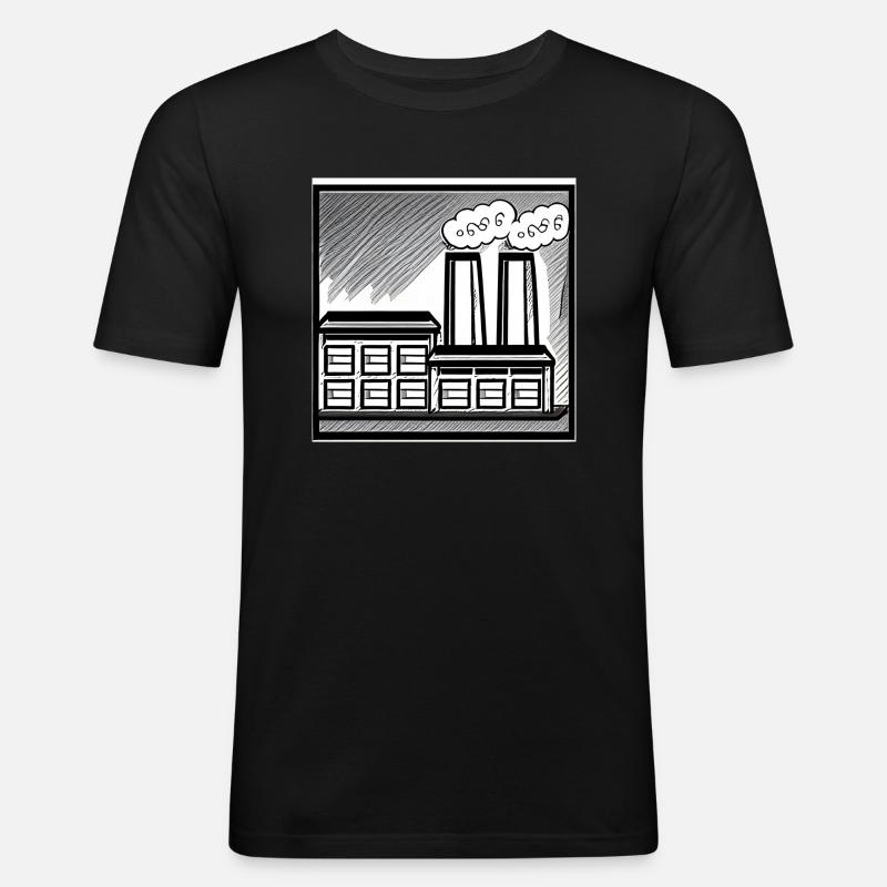 Fabrik mit Rauch - Männer Slim Fit T-Shirt - Schwarz