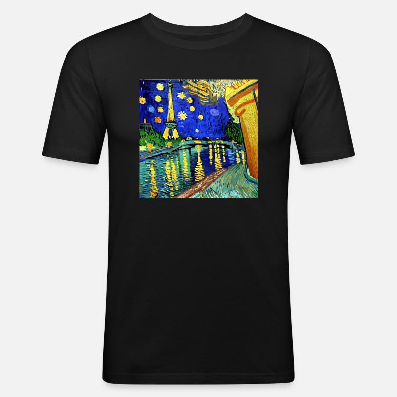 Paris Eiffelturm van gogh - Männer Slim Fit T-Shirt - Schwarz