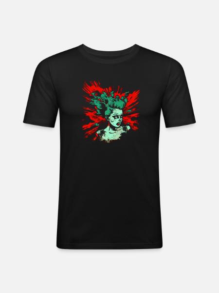 Cool Psychobilly Comic Design - Green Woman - Men's Slim Fit T-Shirt - black