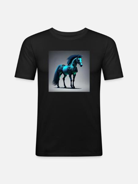 Blue Cyborg Horse - Men's Slim Fit T-Shirt - black